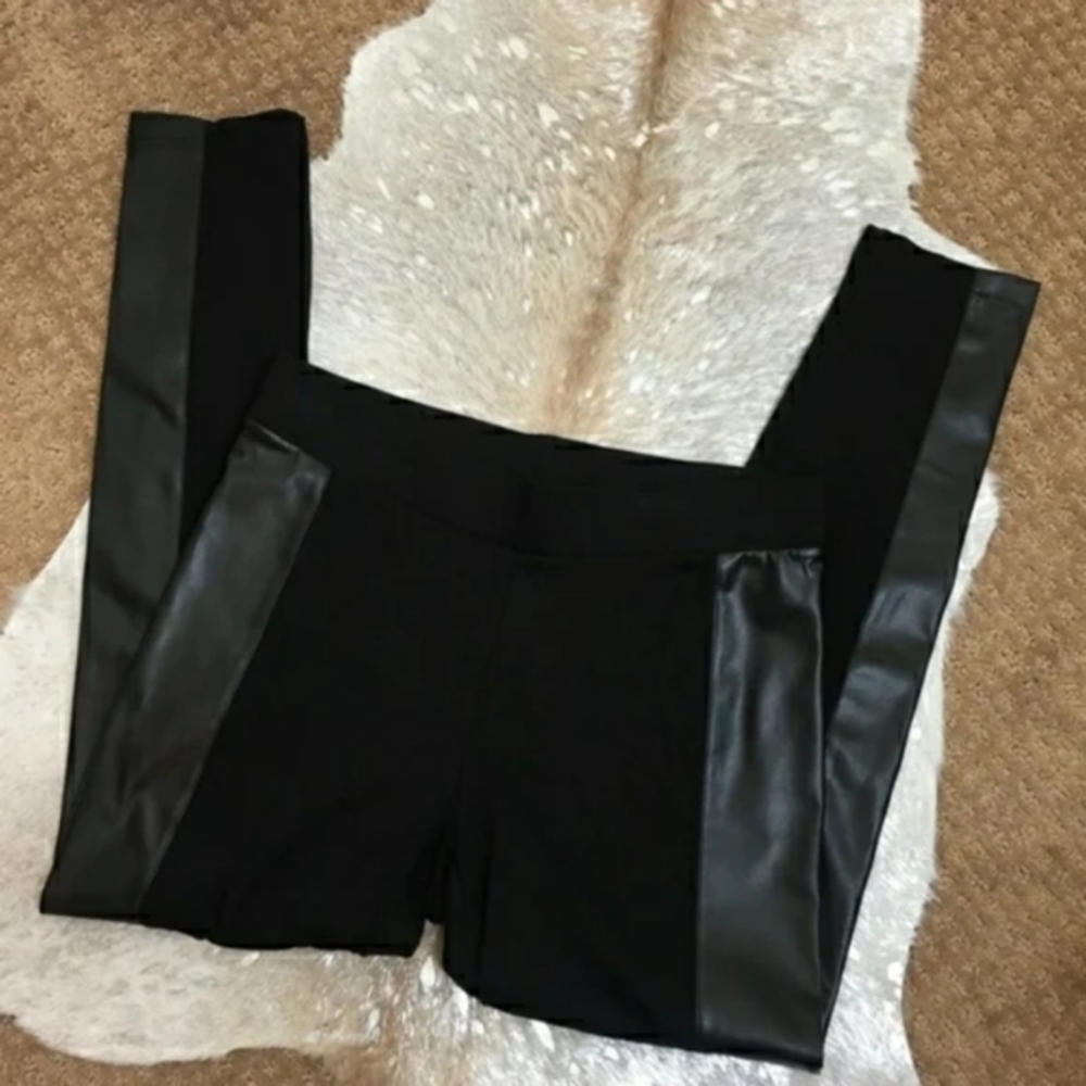 Black Top and Leather Leggings with Red Scarf - Picture 4 of 7